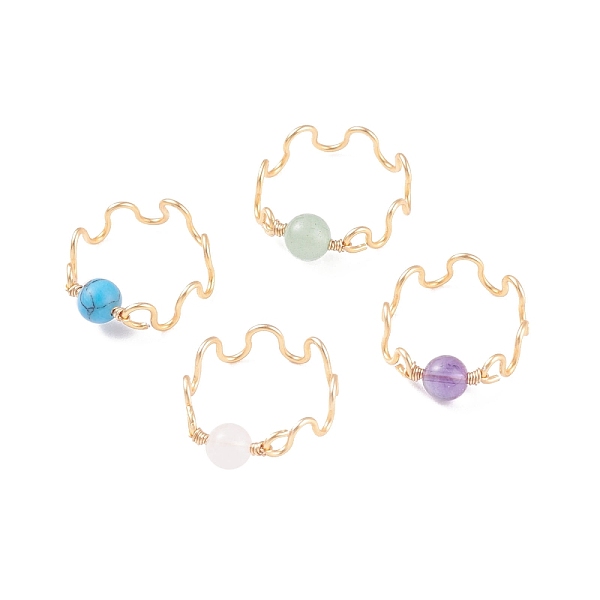 PandaHall Gemstone Round Beaded Finger Ring, Copper Wire Wrapped Wave Ring for Women, Golden, US Size 9(18.9mm) Mixed Stone
PandaHall Gemstone Round Beaded Finger Ring, Copper Wire Wrapped Wave Ring for Women, Golden, US Size 9(18.9mm) Mixed Stone