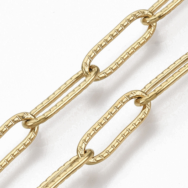 PandaHall 304 Stainless Steel Textured Paperclip Chains, Drawn Elongated Cable Chains, Soldered, Golden, 12x4x1mm, about 39.37 inch...
PandaHall 304 Stainless Steel Textured Paperclip Chains, Drawn Elongated Cable Chains, Soldered, Golden, 12x4x1mm, about 39.37 inch...
