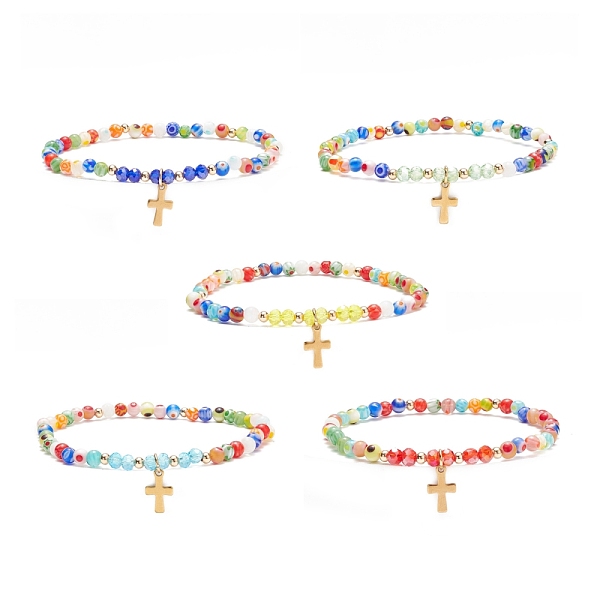 PandaHall Millefiori Glass Beaded Stretch Bracelet with 304 Stainless Steel Cross Charm for Women, Mixed Color, Inner Diameter: 2-1/8 inch..., Multicolor
PandaHall Millefiori Glass Beaded Stretch Bracelet with 304 Stainless Steel Cross Charm for Women, Mixed Color, Inner Diameter: 2-1/8 inch..., Multicolor