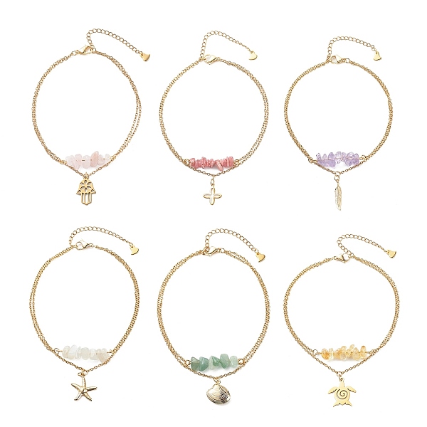 PandaHall 304 Stainless Steel Charm Anklets, Multi-Strand Anklets, with Natural Gemstone Chips, 22x0.15cm, 6pcs/set Mixed Stone
PandaHall 304 Stainless Steel Charm Anklets, Multi-Strand Anklets, with Natural Gemstone Chips, 22x0.15cm, 6pcs/set Mixed Stone