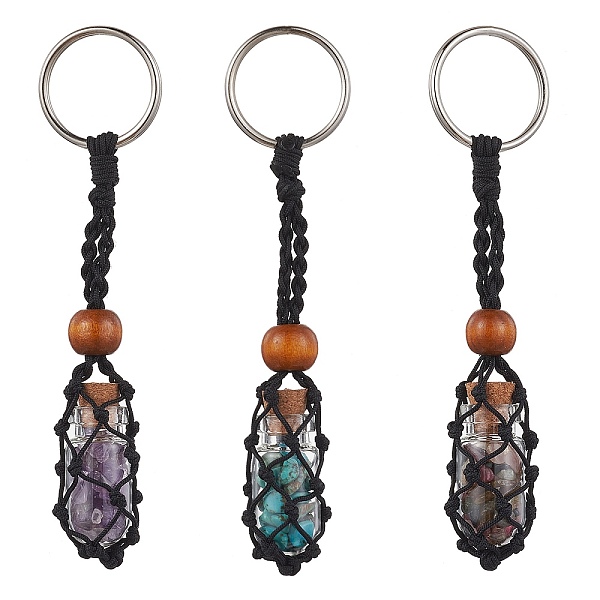 PandaHall Natural & Synthetic Gemstone Wishing Bottle Keychain, Nylon Cord Macrame Pouch Stone Holder, with Iron Split Key Rings and Wood...
PandaHall Natural & Synthetic Gemstone Wishing Bottle Keychain, Nylon Cord Macrame Pouch Stone Holder, with Iron Split Key Rings and Wood...