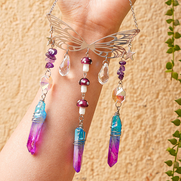 PandaHall Wire Wrapped Glass Pendant Decorations, Hanging Suncatchers, with Metal Wing Link and Natural Amethyst Chips, for Home Garden..., Pink
PandaHall Wire Wrapped Glass Pendant Decorations, Hanging Suncatchers, with Metal Wing Link and Natural Amethyst Chips, for Home Garden..., Pink
