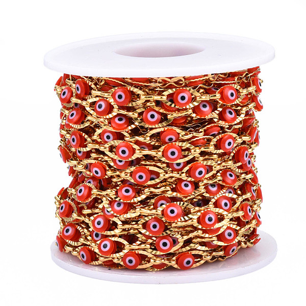 PandaHall Ion Plating(IP) 304 Stainless Steel Textured Oval Cable Chains, with Enamel Evil Eye Beads, with Spool, Unwelded, Real 18K Gold..., Red
PandaHall Ion Plating(IP) 304 Stainless Steel Textured Oval Cable Chains, with Enamel Evil Eye Beads, with Spool, Unwelded, Real 18K Gold..., Red
