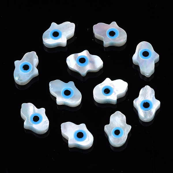 PandaHall Natural White Shell Mother of Pearl Shell Beads, with Synthetic Turquoise, Hamsa Hand/Hand of Miriam with Evil Eye, Deep Sky Blue...
PandaHall Natural White Shell Mother of Pearl Shell Beads, with Synthetic Turquoise, Hamsa Hand/Hand of Miriam with Evil Eye, Deep Sky Blue...