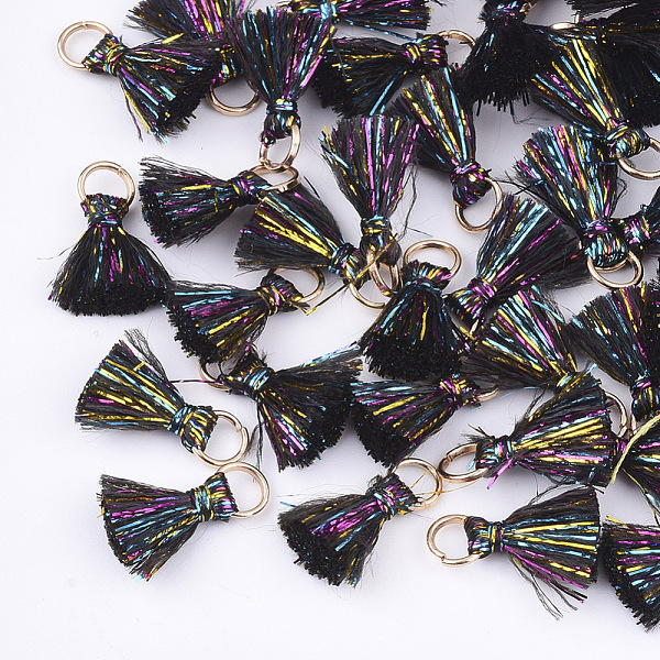 PandaHall Polyeter Tassel Pendants, with Metallic Cord and Iron Jump Rings, Golden, Black, 10~15x5~8mm, Hole: 3.5mm Polyester Black
PandaHall Polyeter Tassel Pendants, with Metallic Cord and Iron Jump Rings, Golden, Black, 10~15x5~8mm, Hole: 3.5mm Polyester Black