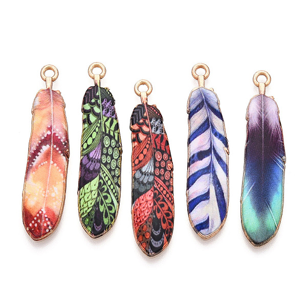 PandaHall Rack Plating Alloy Pendants, Printed, Lead Free & Cadmium Free & Nickel Free, Feather Charm, Light Gold, Mixed Color, 38x9x1.5mm..., Multicolor
PandaHall Rack Plating Alloy Pendants, Printed, Lead Free & Cadmium Free & Nickel Free, Feather Charm, Light Gold, Mixed Color, 38x9x1.5mm..., Multicolor