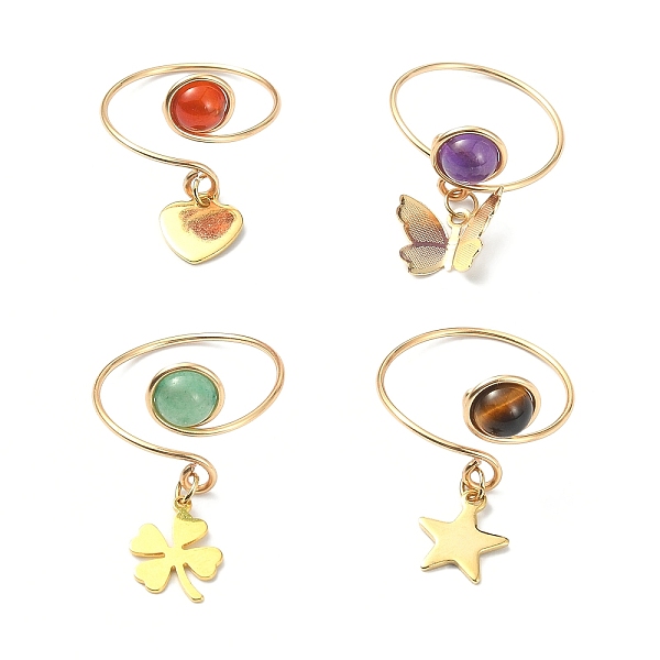 PandaHall 4Pcs 4 Style Natural Mixed Gemstone Open Cuff Rings Set, Copper Wire Wrap Rings with Brass Charms, Heart & Butterfly & Heart &...
PandaHall 4Pcs 4 Style Natural Mixed Gemstone Open Cuff Rings Set, Copper Wire Wrap Rings with Brass Charms, Heart & Butterfly & Heart &...