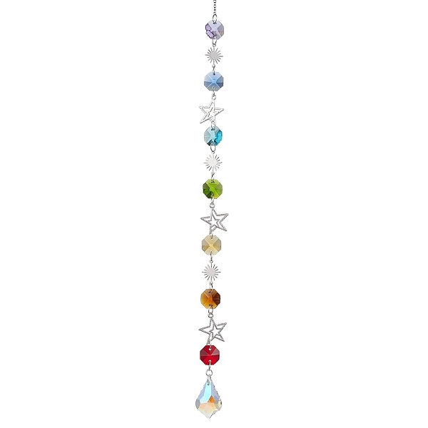 PandaHall Glass and Brass Link Pendant Decorations, With Alloy Pendants, Star with Moon, Colorful, 353mm Glass Star
PandaHall Glass and Brass Link Pendant Decorations, With Alloy Pendants, Star with Moon, Colorful, 353mm Glass Star