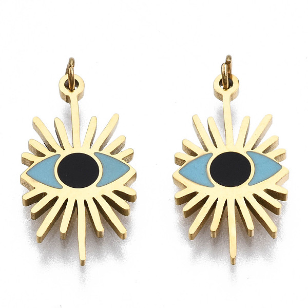 PandaHall 316 Surgical Stainless Steel Enamel Pendants, with Jump Rings, Real 14K Gold Plated, Evil Eye, Sky Blue, 16.5x9x1mm, Jump Ring...
PandaHall 316 Surgical Stainless Steel Enamel Pendants, with Jump Rings, Real 14K Gold Plated, Evil Eye, Sky Blue, 16.5x9x1mm, Jump Ring...