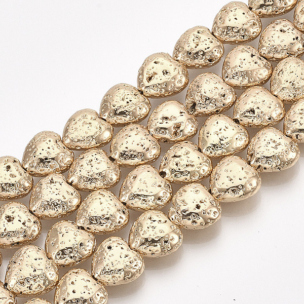 PandaHall Electroplated Natural Lava Rock Beads Strands, Bumpy, Heart, Light Gold Plated, 11x10~10.5x4.5~5mm, Hole: 1mm, about 40pcs/strand...
PandaHall Electroplated Natural Lava Rock Beads Strands, Bumpy, Heart, Light Gold Plated, 11x10~10.5x4.5~5mm, Hole: 1mm, about 40pcs/strand...
