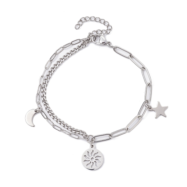 PandaHall Sun & Moon & Star Charm Bracelets, with 304 Stainless Steel Paperclip Chains, Stainless Steel Color, 7-1/4 inch(18.5cm) 304...
PandaHall Sun & Moon & Star Charm Bracelets, with 304 Stainless Steel Paperclip Chains, Stainless Steel Color, 7-1/4 inch(18.5cm) 304...
