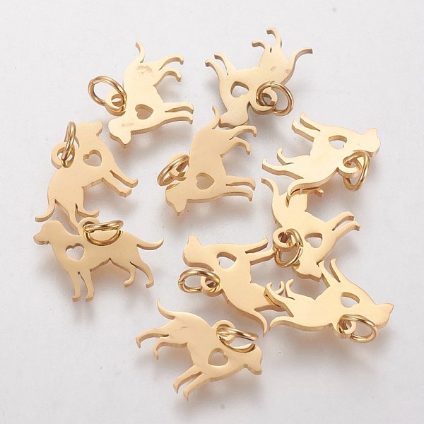 PandaHall 304 Stainless Steel Puppy Pendants, Silhouette Charms, Dog with Heart, Golden, 11x15x1mm, Hole: 3mm 304 Stainless Steel Dog
PandaHall 304 Stainless Steel Puppy Pendants, Silhouette Charms, Dog with Heart, Golden, 11x15x1mm, Hole: 3mm 304 Stainless Steel Dog