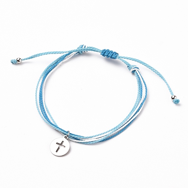 PandaHall Waxed Polyester Cord Braided Bracelets, with Brass Beads, 304 Stainless Steel Charms, Flat Round with Cross, Sky Blue, Inner...
PandaHall Waxed Polyester Cord Braided Bracelets, with Brass Beads, 304 Stainless Steel Charms, Flat Round with Cross, Sky Blue, Inner...
