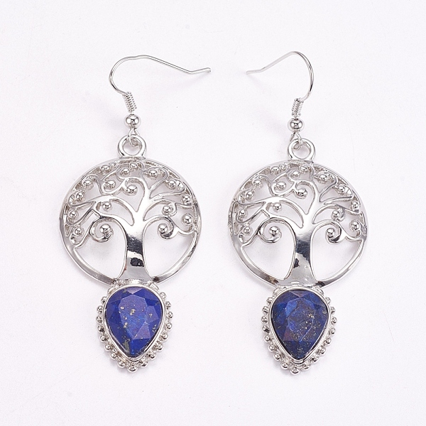 PandaHall Brass Dangle Earrings, Natural Lapis Lazuli, Faceted, Hollow Flat Round with Tree of Life and Teardrop, Platinum, 66mm, Pin: 0.6mm...
PandaHall Brass Dangle Earrings, Natural Lapis Lazuli, Faceted, Hollow Flat Round with Tree of Life and Teardrop, Platinum, 66mm, Pin: 0.6mm...