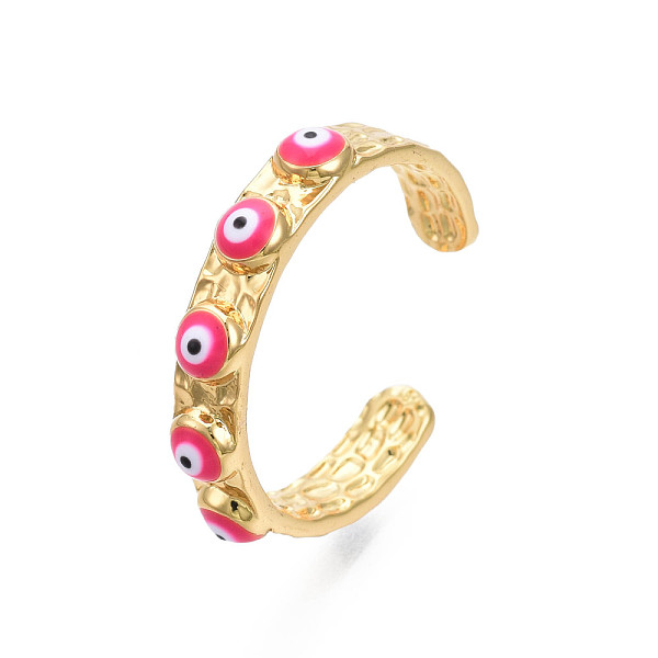 PandaHall Real 18K Gold Plated Brass Open Cuff Ring with Enamel Evil Eye for Women, Nickel Free, Deep Pink, US Size 8(18.1mm) Brass Evil Eye
PandaHall Real 18K Gold Plated Brass Open Cuff Ring with Enamel Evil Eye for Women, Nickel Free, Deep Pink, US Size 8(18.1mm) Brass Evil Eye