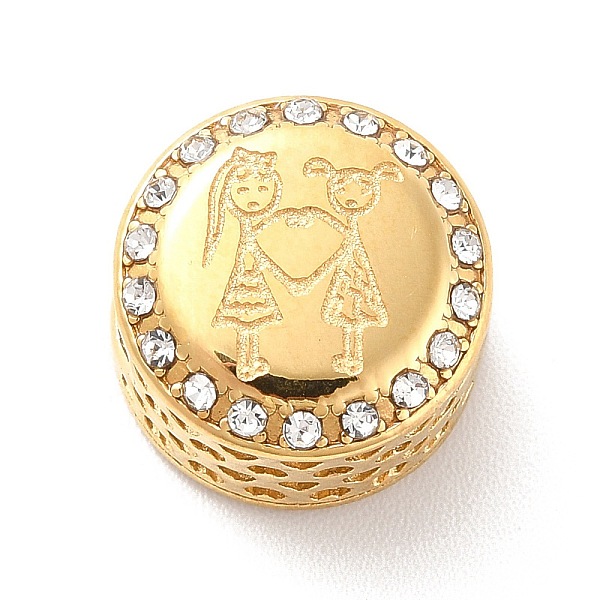 PandaHall 304 Stainless Steel European Beads, with Enamel & Rhinestone, Large Hole Beads, Flat Round with Human, Golden, 12x8mm, Hole: 4mm..., Clear
PandaHall 304 Stainless Steel European Beads, with Enamel & Rhinestone, Large Hole Beads, Flat Round with Human, Golden, 12x8mm, Hole: 4mm..., Clear