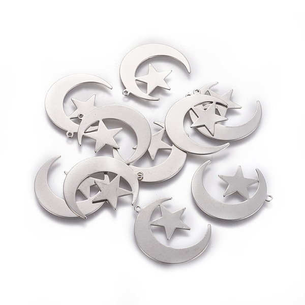 PandaHall 201 Stainless Steel Pendants, Moon and Star, Stainless Steel Color, 30x24x0.6mm, Hole: 1.4mm 201 Stainless Steel Moon
PandaHall 201 Stainless Steel Pendants, Moon and Star, Stainless Steel Color, 30x24x0.6mm, Hole: 1.4mm 201 Stainless Steel Moon