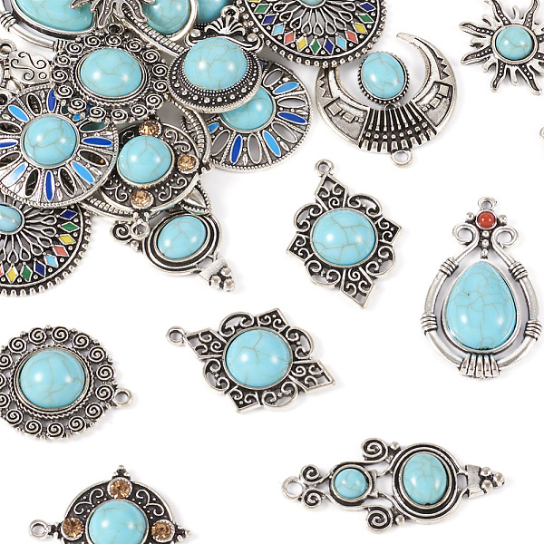 PandaHall 24Pcs 12 Styles Synthetic Turquoise Pendants, with Antique Silver Tone Alloy Findings, Teardrop & Sun & Oval, Mixed Shapes...
PandaHall 24Pcs 12 Styles Synthetic Turquoise Pendants, with Antique Silver Tone Alloy Findings, Teardrop & Sun & Oval, Mixed Shapes...