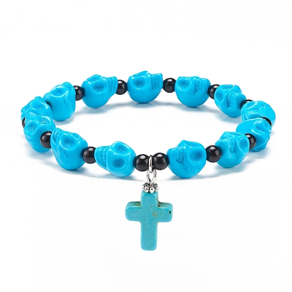 PandaHall Natural Mashan Jade Skull Beaded Stretch Bracelet with Synthetic Turquoise(Dyed) Cross Charm, Gemstone Jewelry for Women, Cyan...
PandaHall Natural Mashan Jade Skull Beaded Stretch Bracelet with Synthetic Turquoise(Dyed) Cross Charm, Gemstone Jewelry for Women, Cyan...