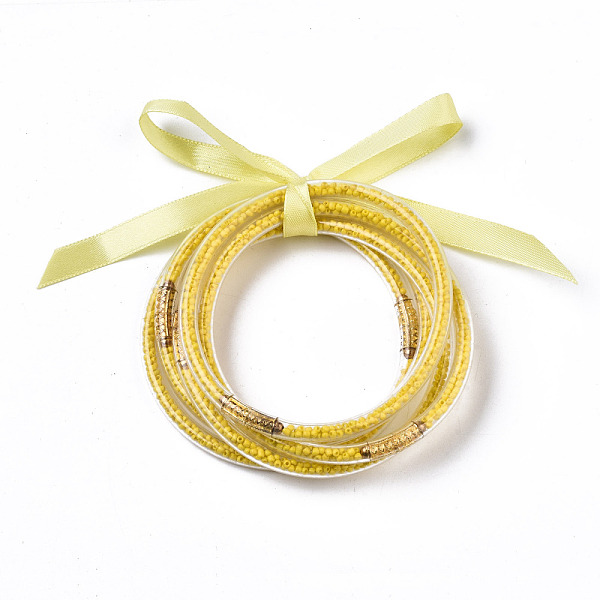 PandaHall PVC Plastic Buddhist Bangle Sets, Jelly Bangles, with Round Glass Seed Beads and Polyester Ribbon, Yellow, 2-1/2 inch(6.5cm)...
PandaHall PVC Plastic Buddhist Bangle Sets, Jelly Bangles, with Round Glass Seed Beads and Polyester Ribbon, Yellow, 2-1/2 inch(6.5cm)...