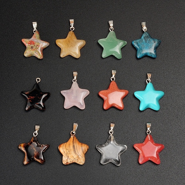 PandaHall Natural & Synthetic Gemstone Pendants, with Platinum Tone Brass Findings, Star, 19x19mm Mixed Stone Star
PandaHall Natural & Synthetic Gemstone Pendants, with Platinum Tone Brass Findings, Star, 19x19mm Mixed Stone Star