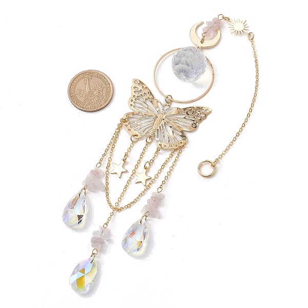PandaHall Butterfly Iron & 304 Stainless Steel Hanging Suncatchers, with Glass Pendants and Natural Rose Quartz Chip Beads, Golden, 310mm...
PandaHall Butterfly Iron & 304 Stainless Steel Hanging Suncatchers, with Glass Pendants and Natural Rose Quartz Chip Beads, Golden, 310mm...