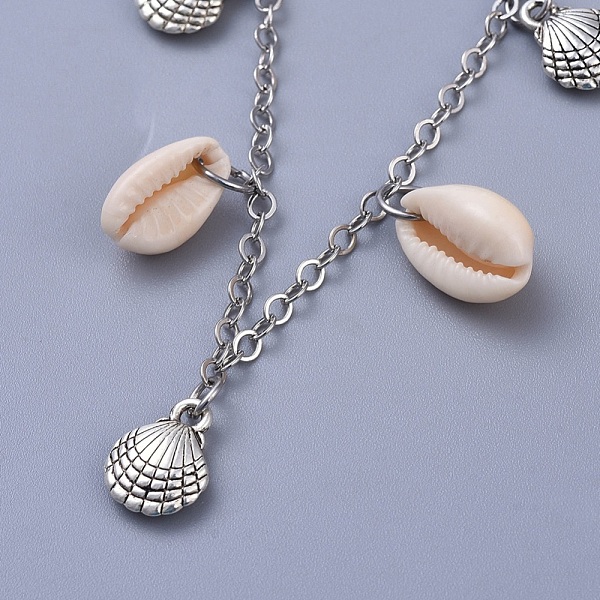 PandaHall Brass Cable Chain Anklets, with Cowrie Shell Beads and Tibetan Style Alloy Charms, Seashell Color, 10-1/4 inch(26cm) Shell
PandaHall Brass Cable Chain Anklets, with Cowrie Shell Beads and Tibetan Style Alloy Charms, Seashell Color, 10-1/4 inch(26cm) Shell
