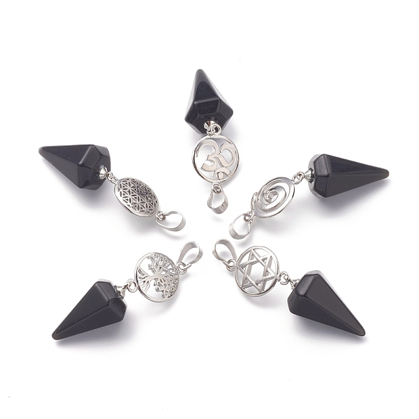 PandaHall Obsidian Pendants, with Platinum Brass Snap on Bails, Votex/Om Symbol/Tree of Life/Flower of Life/Star of David, Cone Pendulum...
PandaHall Obsidian Pendants, with Platinum Brass Snap on Bails, Votex/Om Symbol/Tree of Life/Flower of Life/Star of David, Cone Pendulum...