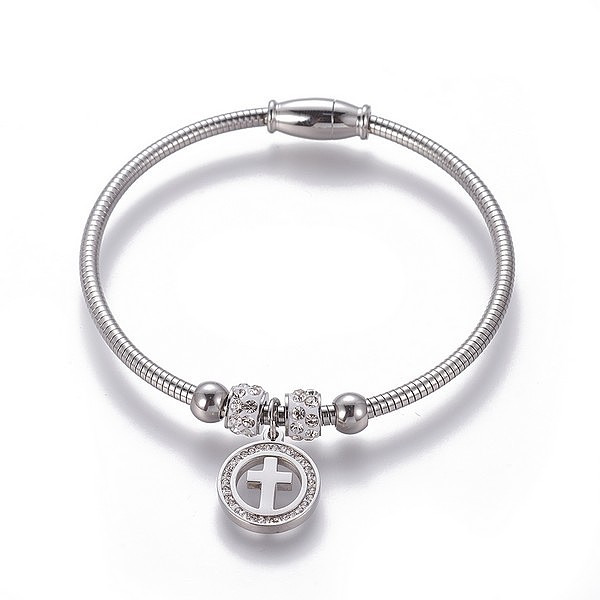 PandaHall 304 Stainless Steel Charms Bangles, with Polymer Clay Rhinestone and Magnetic Clasps, Flat Round with Cross, Stainless Steel Color..., Clear
PandaHall 304 Stainless Steel Charms Bangles, with Polymer Clay Rhinestone and Magnetic Clasps, Flat Round with Cross, Stainless Steel Color..., Clear