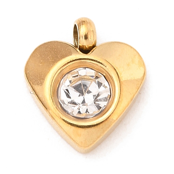 PandaHall 304 Stainless Steel Charms, with Acrylic Rhinestone, Faceted, Birthstone Charms, Heart, Golden, Crystal, 8.2x7.2x3.2mm, Hole: 1mm..., Clear
PandaHall 304 Stainless Steel Charms, with Acrylic Rhinestone, Faceted, Birthstone Charms, Heart, Golden, Crystal, 8.2x7.2x3.2mm, Hole: 1mm..., Clear