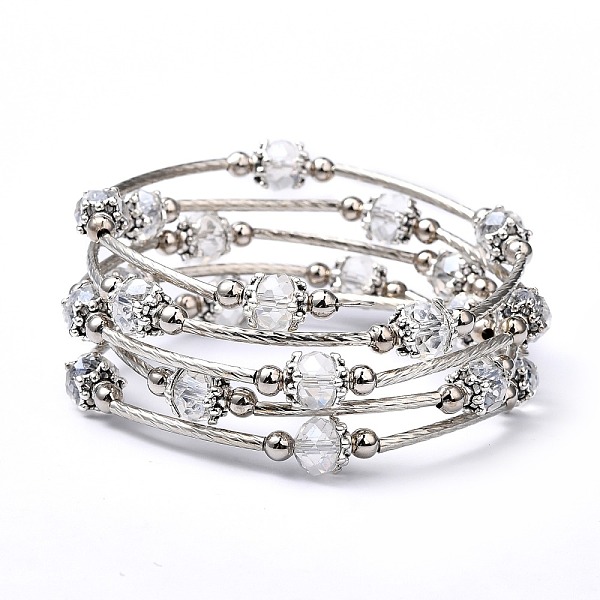 PandaHall Fashion Wrap Bracelets, with Rondelle Glass Beads, Tibetan Style Bead Caps, Brass Tube Beads and Steel Memory Wire, Clear, Inner...
PandaHall Fashion Wrap Bracelets, with Rondelle Glass Beads, Tibetan Style Bead Caps, Brass Tube Beads and Steel Memory Wire, Clear, Inner...
