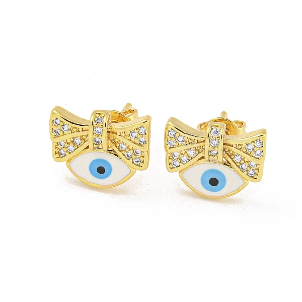 PandaHall Bowknot with Evil Eye Real 18K Gold Plated Brass Stud Earrings, with Enamel and Clear Cubic Zirconia, White, 9x11.5mm Cubic...
PandaHall Bowknot with Evil Eye Real 18K Gold Plated Brass Stud Earrings, with Enamel and Clear Cubic Zirconia, White, 9x11.5mm Cubic...