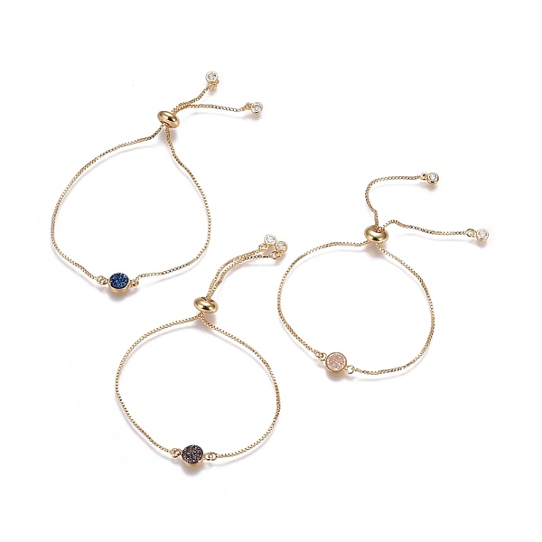 PandaHall Electroplated Natural Druzy Agate Slider Bracelets, Bolo Bracelets, with Brass Box Chains and Cubic Zirconia, Flat Round, Golden..., Multicolor
PandaHall Electroplated Natural Druzy Agate Slider Bracelets, Bolo Bracelets, with Brass Box Chains and Cubic Zirconia, Flat Round, Golden..., Multicolor