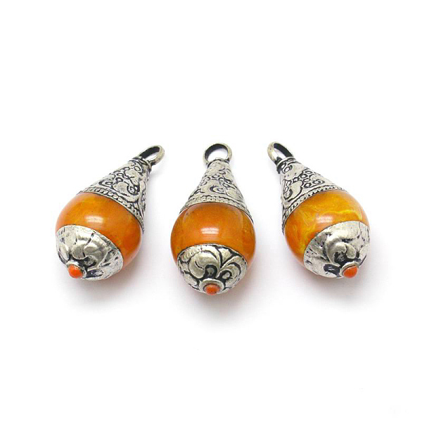 PandaHall Handmade Tibetan Style Pendants, with Beeswax, teardrop, Saffron Yellow, Antique Silver, 33x16mm, Hole: 3.5mm Brass Teardrop
PandaHall Handmade Tibetan Style Pendants, with Beeswax, teardrop, Saffron Yellow, Antique Silver, 33x16mm, Hole: 3.5mm Brass Teardrop