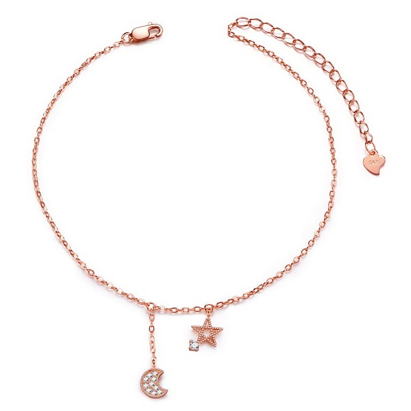 PandaHall SHEGRACE 925 Sterling Silver Anklet, Micro Pave Grade AAA Cubic Zirconia Star and Moon, with S925 Stamp, Rose Gold, 8-1/4 inch...
PandaHall SHEGRACE 925 Sterling Silver Anklet, Micro Pave Grade AAA Cubic Zirconia Star and Moon, with S925 Stamp, Rose Gold, 8-1/4 inch...