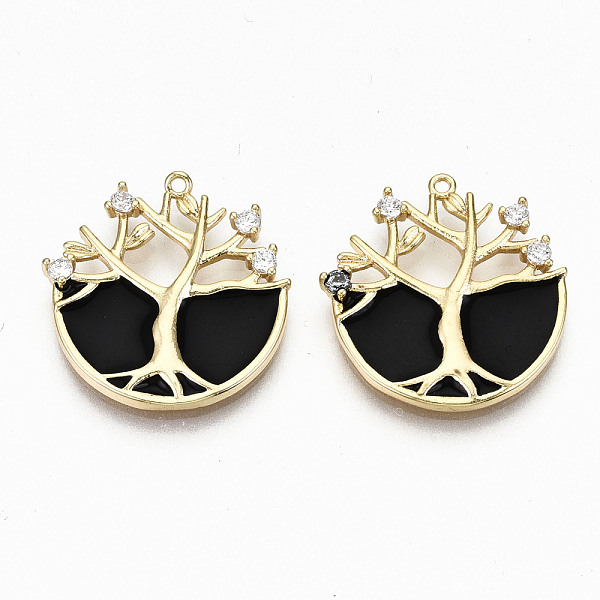 PandaHall Brass Micro Pave Clear Cubic Zirconia Pendants, with Enamel, Nickel Free, Real 18K Gold Plated, Half Round with Tree, Black...
PandaHall Brass Micro Pave Clear Cubic Zirconia Pendants, with Enamel, Nickel Free, Real 18K Gold Plated, Half Round with Tree, Black...