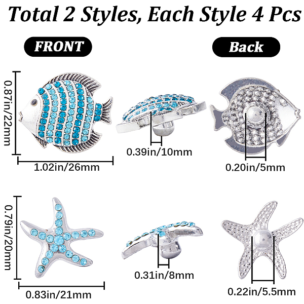PandaHall Gorgecraft 8Pcs 2 Styles Alloy Rhinestone Snap Button, Jewelry Buttons, Fish & Starfish, Antique Silver, 20~22x21~26x8~10mm, Knob...
PandaHall Gorgecraft 8Pcs 2 Styles Alloy Rhinestone Snap Button, Jewelry Buttons, Fish & Starfish, Antique Silver, 20~22x21~26x8~10mm, Knob...