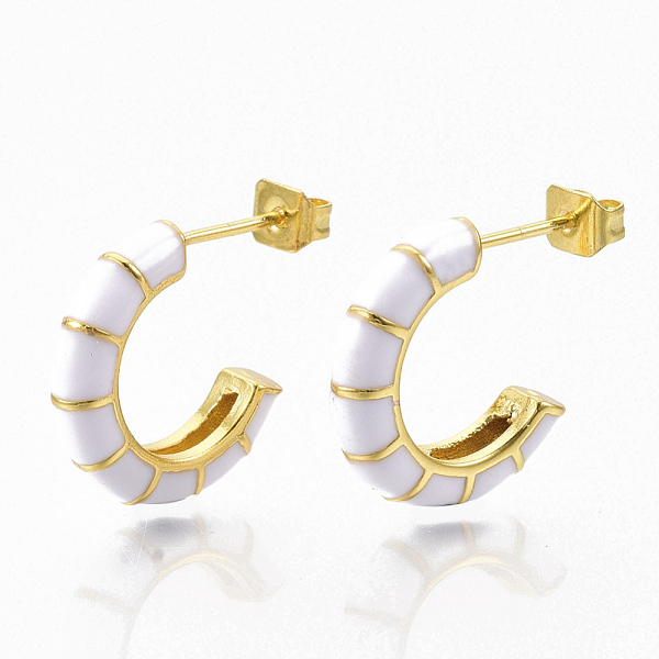 PandaHall Brass Stud Earrings, Half Hoop Earrings, with Enamel and Earring Backs, Real 18K Gold Plated, Bamboo Shape, White, 21x16.5x3.5mm...
PandaHall Brass Stud Earrings, Half Hoop Earrings, with Enamel and Earring Backs, Real 18K Gold Plated, Bamboo Shape, White, 21x16.5x3.5mm...