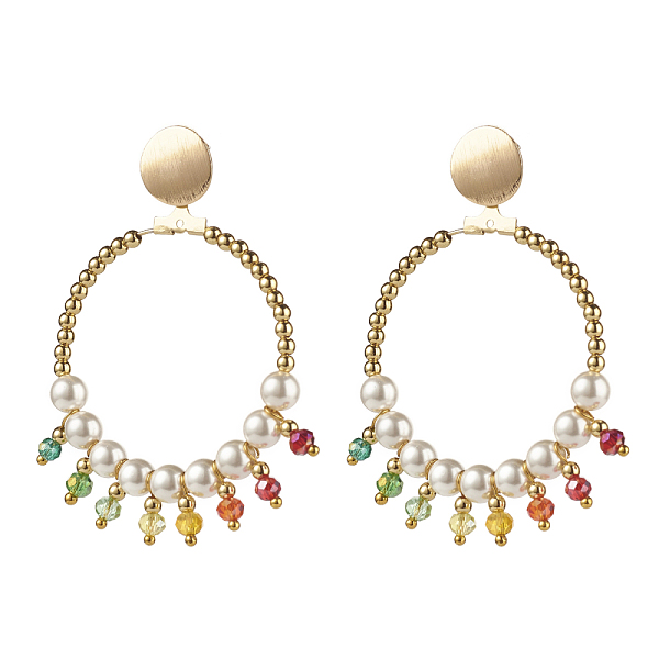 PandaHall Round Shell Pearl Beads & Glass Beads Big Ring Dangle Stud Earrings, Brass Earring for Girl Women, Golden, Colorful, 64.5mm, Pin...
PandaHall Round Shell Pearl Beads & Glass Beads Big Ring Dangle Stud Earrings, Brass Earring for Girl Women, Golden, Colorful, 64.5mm, Pin...