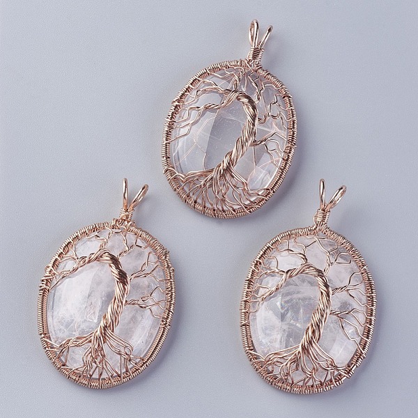 PandaHall Natural Quartz Crystal Big Pendants, Rock Crystal, with Rose Gold Tone Brass Findings, Oval with Tree of Life...
PandaHall Natural Quartz Crystal Big Pendants, Rock Crystal, with Rose Gold Tone Brass Findings, Oval with Tree of Life...