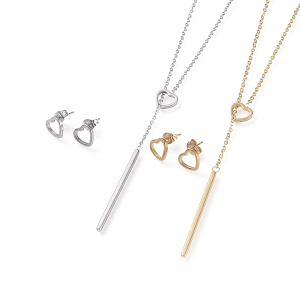PandaHall 304 Stainless Steel Jeweley Sets, Lariat Necklace and Stud Earrings, Heart & Bar, Mixed Color, 16.5 inch(42cm), 8.5x9mm, Pin...
PandaHall 304 Stainless Steel Jeweley Sets, Lariat Necklace and Stud Earrings, Heart & Bar, Mixed Color, 16.5 inch(42cm), 8.5x9mm, Pin...