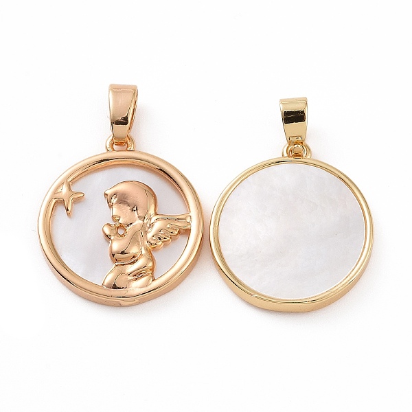 PandaHall Brass Shell Pendants, Flat Round with Angel Charms, Real 18K Gold Plated, 18x16x2mm, Hole: 3x5mm Shell Flat Round White
PandaHall Brass Shell Pendants, Flat Round with Angel Charms, Real 18K Gold Plated, 18x16x2mm, Hole: 3x5mm Shell Flat Round White