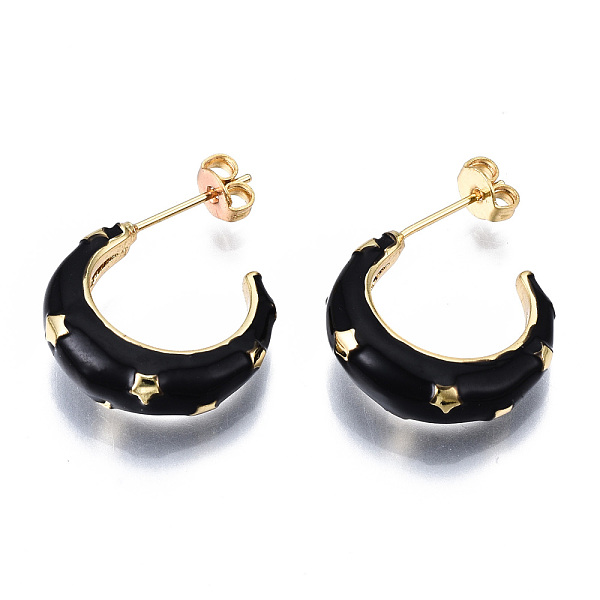 PandaHall Brass Enamel Stud Earrings, Half Hoop Earrings, with Ear Nuts, Nickel Free, Double Horn/Crescent Moon with Star, Real 16K Gold..., Black
PandaHall Brass Enamel Stud Earrings, Half Hoop Earrings, with Ear Nuts, Nickel Free, Double Horn/Crescent Moon with Star, Real 16K Gold..., Black