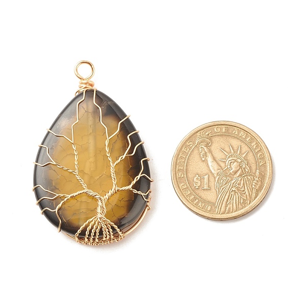 PandaHall Natural Crackle Agate Pendants, Dyed, with Golden Tone Eco-Friendly Copper Wire Wrapped, Teardrop with Tree, Dark Khaki...
PandaHall Natural Crackle Agate Pendants, Dyed, with Golden Tone Eco-Friendly Copper Wire Wrapped, Teardrop with Tree, Dark Khaki...