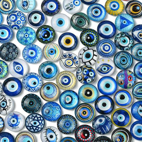 PandaHall Flatback Glass Cabochons, Half Round/Dome with Evil Eye & Hamsa Hand Pattern, Mixed Color, 12x3.5~4mm, 100pcs/bag Glass Half Round..., Multicolor
PandaHall Flatback Glass Cabochons, Half Round/Dome with Evil Eye & Hamsa Hand Pattern, Mixed Color, 12x3.5~4mm, 100pcs/bag Glass Half Round..., Multicolor