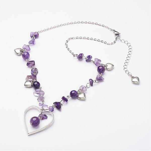 PandaHall Natural Amethyst Pendant Necklaces, with Gemstone Round Bead Pendant, Alloy Heart, Brass Curb Chain, 16.53 inch Amethyst
PandaHall Natural Amethyst Pendant Necklaces, with Gemstone Round Bead Pendant, Alloy Heart, Brass Curb Chain, 16.53 inch Amethyst