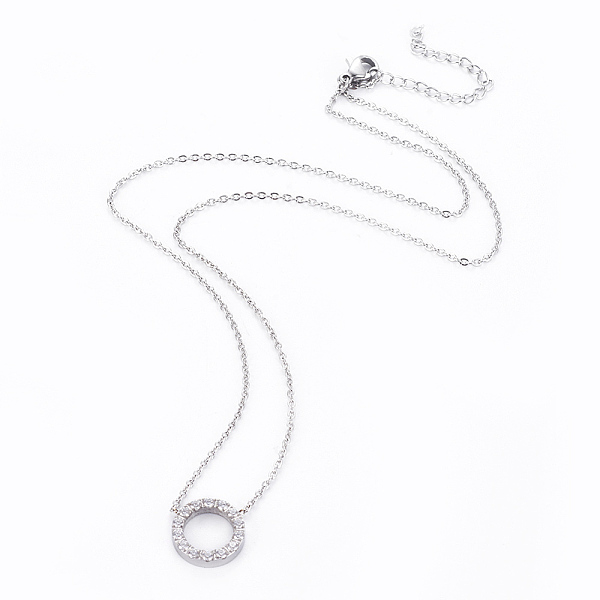 PandaHall 304 Stainless Steel Pendant Necklaces, with Cubic Zirconia, Ring, Stainless Steel Color, 440x1mm Cubic Zirconia Clear
PandaHall 304 Stainless Steel Pendant Necklaces, with Cubic Zirconia, Ring, Stainless Steel Color, 440x1mm Cubic Zirconia Clear
