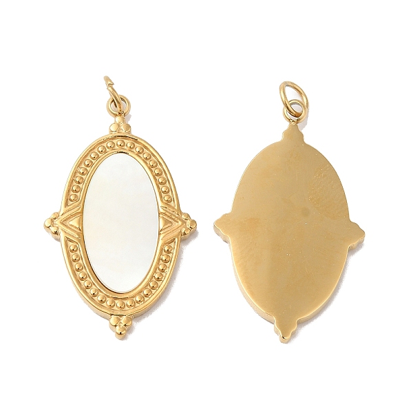 PandaHall Ion Plating(IP) 304 Stainless Steel Pendants, with White Shell and Jump Ring, Oval Charm, Real 14K Gold Plated, 25x15x2mm, Hole...
PandaHall Ion Plating(IP) 304 Stainless Steel Pendants, with White Shell and Jump Ring, Oval Charm, Real 14K Gold Plated, 25x15x2mm, Hole...