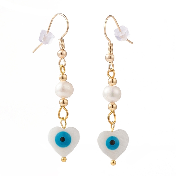 PandaHall Heart with Evil Eye Dangle Earrings, with Natural Freshwater Shell Beads, Pearl Beads, Plastic Ear Nuts and Golden Plated Brass...
PandaHall Heart with Evil Eye Dangle Earrings, with Natural Freshwater Shell Beads, Pearl Beads, Plastic Ear Nuts and Golden Plated Brass...