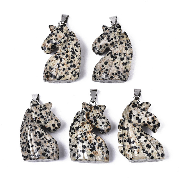 PandaHall Carved Natural Dalmatian Jasper Pendants, with Stainless Steel Bails, Unicorn, Stainless Steel Color, 38~41x11~14x24~25mm, Hole...
PandaHall Carved Natural Dalmatian Jasper Pendants, with Stainless Steel Bails, Unicorn, Stainless Steel Color, 38~41x11~14x24~25mm, Hole...